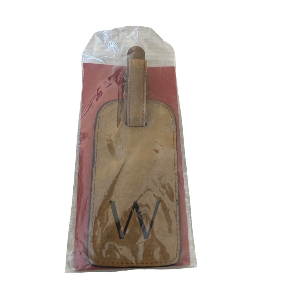Sundance Monogrammed Leather Luggage‎ Tag Tan Initial W New Travel Accessory